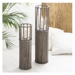 Kerzenständer - Aus Holz - Ca. 18 X 18 X 58 Cm - In Grau