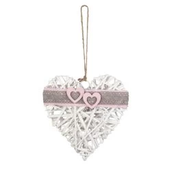 Dekohänger - Weidenherz - Weiß/grau/rosa - Ca. 26 X 26 Cm