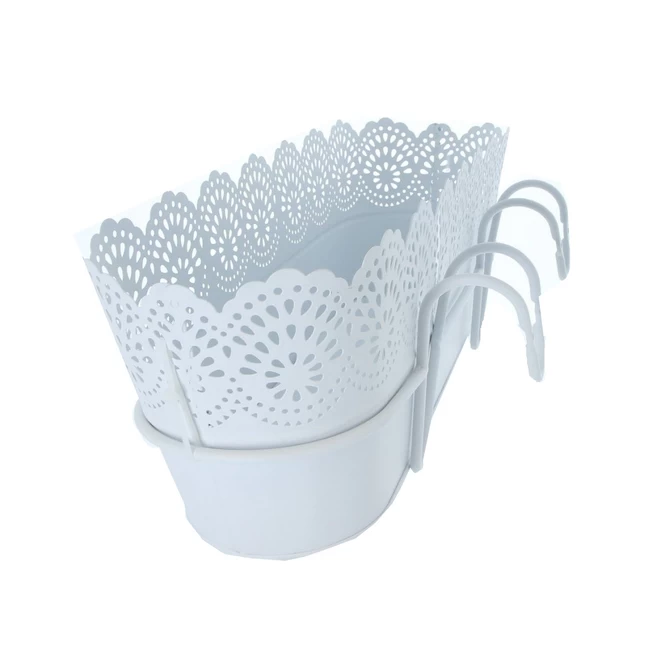 Hängepflanztopf Mit Spitze - Weiß - Aus Metall - Ca. 50 X 15 X 18 Cm 1 Hängepflanztopf Mit Spitze - Weiß - Aus Metall - Ca. 50 X 15 X 18 Cm