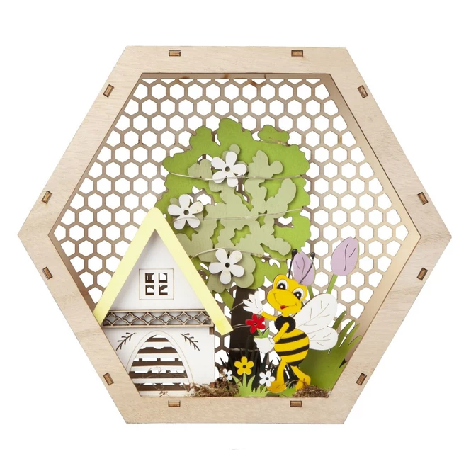 Honigwabe Mit LED - Aus Holz - Ca. 24 X 5,5 X 21 Cm 1 Honigwabe Mit LED - Aus Holz - Ca. 24 X 5,5 X 21 Cm