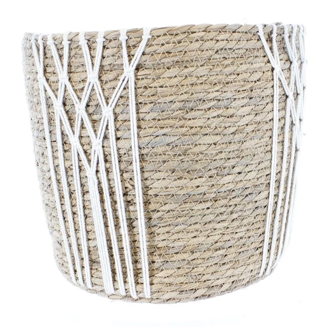 Korb Mit Makramee-Verzierung - Aus Naturgras - Ca. 31 X 30 Cm 1 Korb Mit Makramee-Verzierung - Aus Naturgras - Ca. 31 X 30 Cm