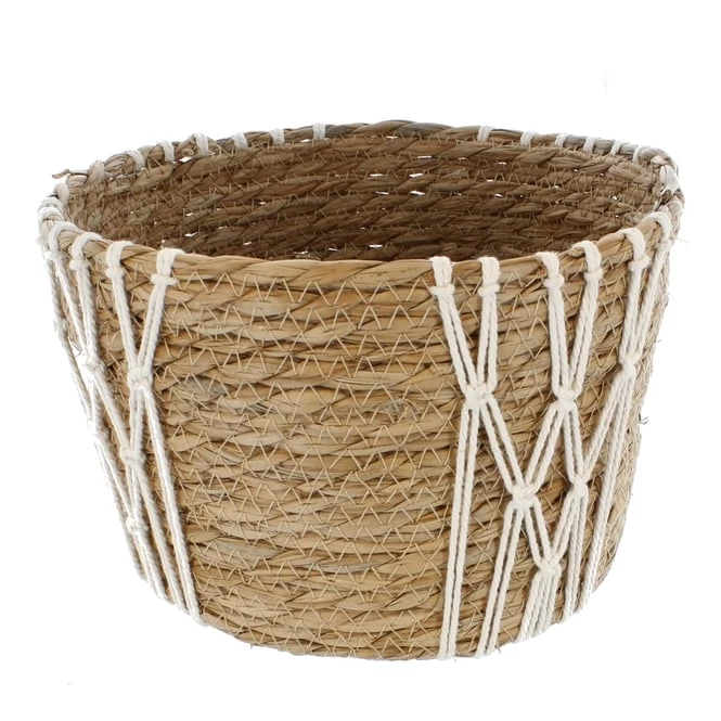 Korb Mit Makramee-Verzierung - Aus Naturgras - Ca. 24 X 17 Cm 1 Korb Mit Makramee-Verzierung - Aus Naturgras - Ca. 24 X 17 Cm