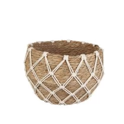 Korb Mit Netz - Aus Stroh Und Textil - Ca. 25/17x18,5 Cm