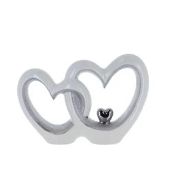 Standdeko - Herzsilhouette - Weiß/siber - Aus Keramik - Ca. 33 X 9 X 22,5 Cm