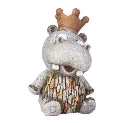 Nilpferd Mit Krone - Mit Solar LED - Aus Polyresin - Ca. 14,5x13x22 Cm