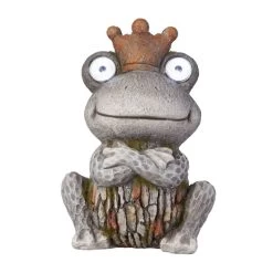 Frosch Mit Krone - Mit Solar LED - Aus Polyresin - Ca. 14 X 10 X 21 Cm