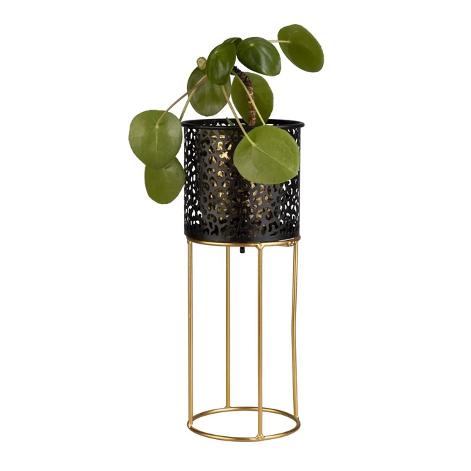 Pflanztopf Mit Ständer - Schwarz/gold - Aus Metall - Ca. 13 X 33 Cm 2 Pflanztopf Mit Ständer - Schwarz/gold - Aus Metall - Ca. 13 X 33 Cm – Bild 2