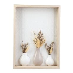 3D-Wandbild - 3 Vasen - Aus Holz Und Keramik - Ca. 20 X 4,5 X 38 Cm