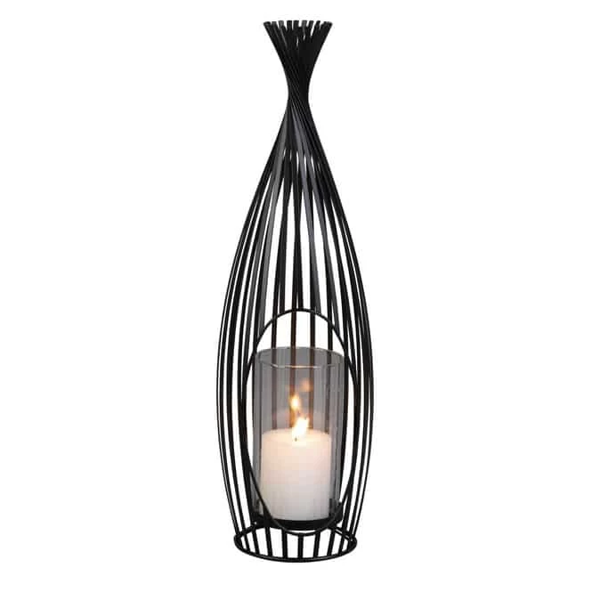 Windlicht - Schwarz - Aus Metall Und Glas - Ca. 16 X 15 X 50,5 Cm 1 Windlicht - Schwarz - Aus Metall Und Glas - Ca. 16 X 15 X 50,5 Cm