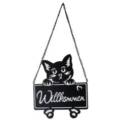 Dekohänger-Schild - Katze - Willkommen - Aus Metall - Ca. 20 X 46 Cm