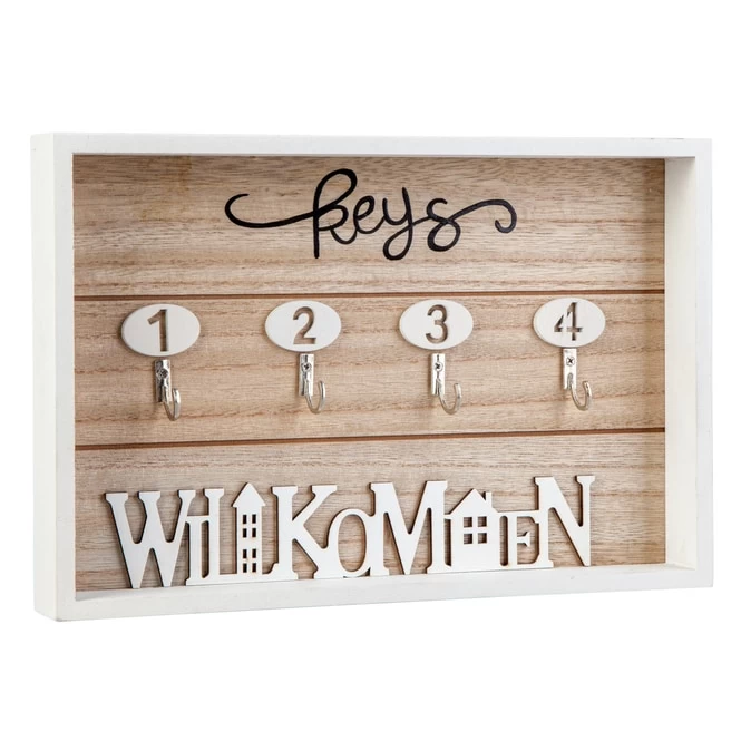 Schlüsselkasten - Willkommen - Aus Holz - Ca. 30 X 3,5 X 20 Cm 1 Schlüsselkasten - Willkommen - Aus Holz - Ca. 30 X 3,5 X 20 Cm