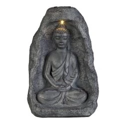 Buddha Mit Solar LED - Aus Magnesia - Ca. 26 X 16,5 X 37 Cm