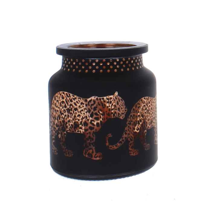 Windlicht - Leoparden - Aus Glas - Ca. 10 X 11,5 Cm 1 Windlicht - Leoparden - Aus Glas - Ca. 10 X 11,5 Cm