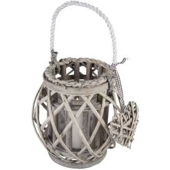 Windlicht - Mit Weide Ummantelt - 21 Cm - Verschiedene Farben -Dekorieren Verkauf Geschäft windlicht grau